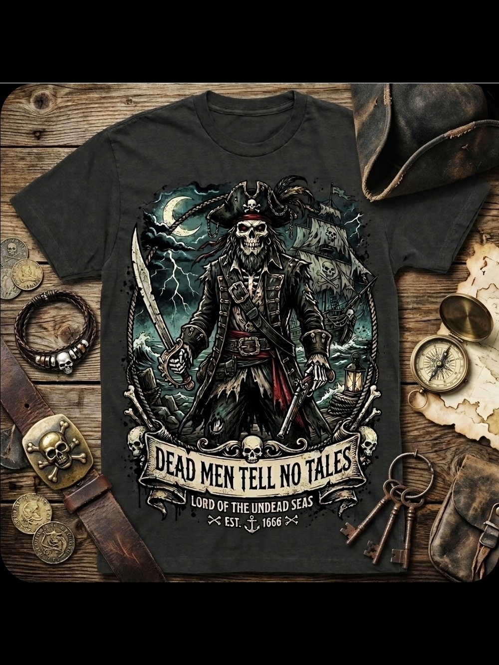 Dead Men Tell No Tales Pirate Shirt • Undead Skeleton Pirate Tee • Ghost Ship